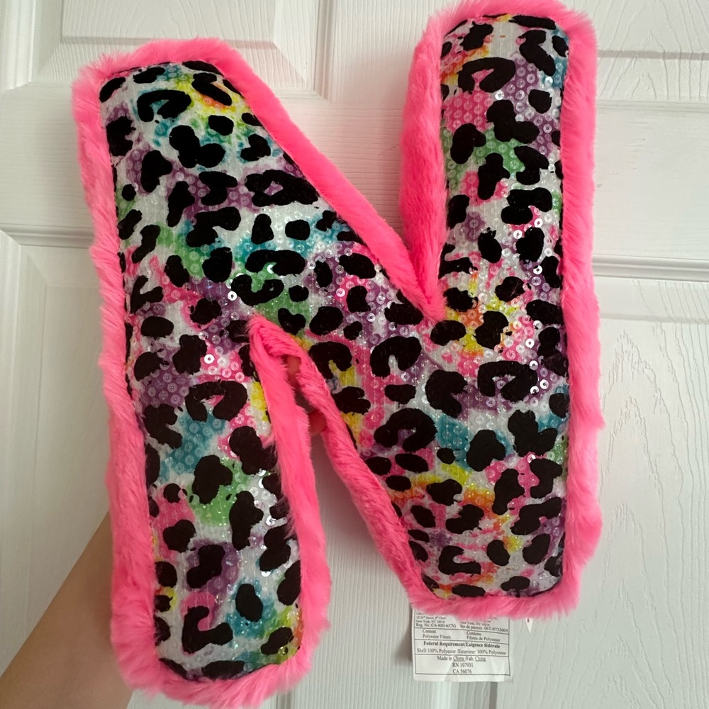 NWT Justice Initial Cheetah Decorative Pillow: “N”